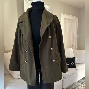 OLD NAVY Preppy Academia Women's Double Breasted Wool Pea Coat Army Green Size M